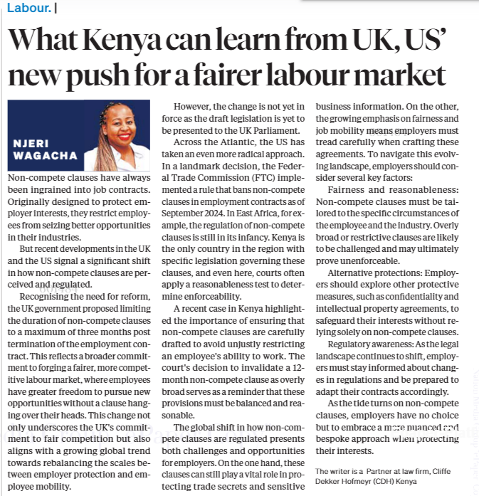 Njeri Wagacha - Scrapping Non-Compete Clauses for a Stronger Economy - Business Daily - 31 Oct 2024