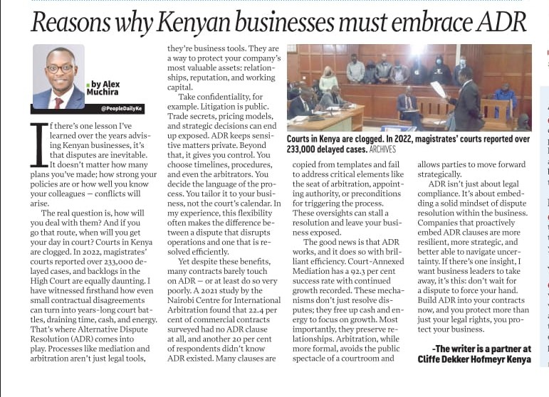 People Day - 02 October 2025 - Don’t leave disputes to chance Kenyan businesses must embrace ADR - Alex Muchira