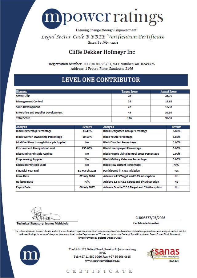 BEE Certificate 2026 - 2027